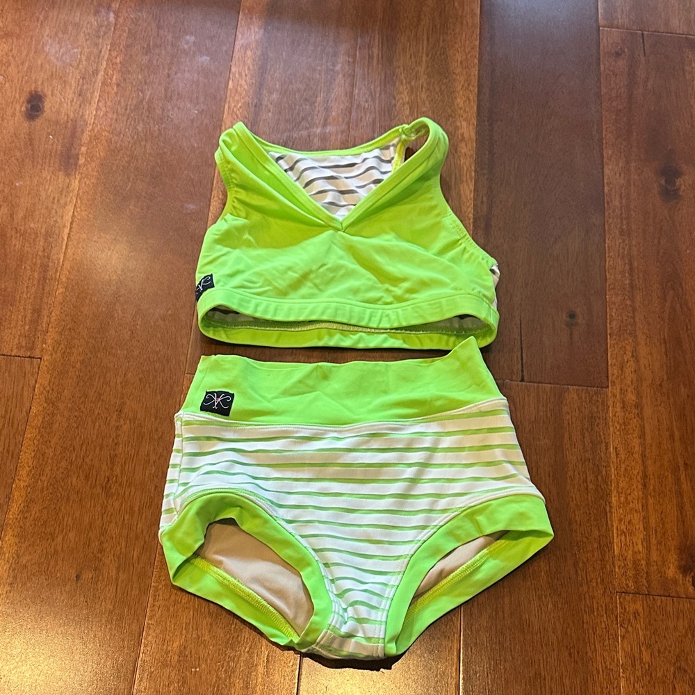 Ivivva Neon Green and White Striped Kids One Piece